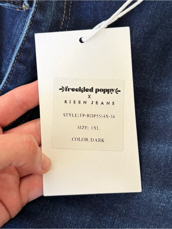 Risen Jeans x The Freckled Poppy Tummy Control Flared Jeans, SZ 1XL NWT - Picture 7 of 8